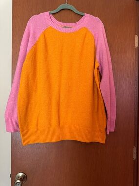 torrid Pink & Orange Colorblock Crew Neck Sweater, Size 2